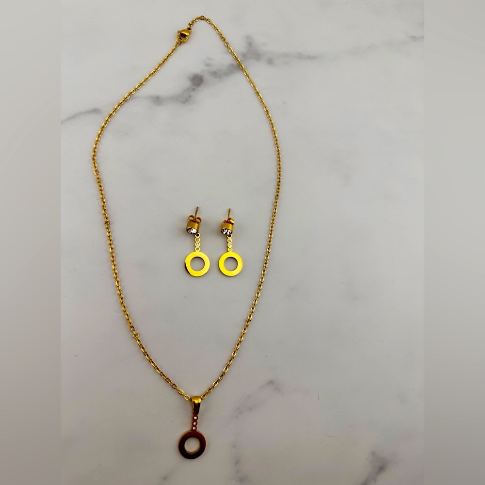 Earrings and necklace Set . Gold Jewelry Set . Stainless steel
